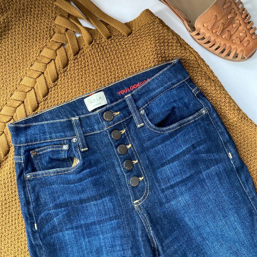 AO.LA High Rise Button Front Skinny Jeans